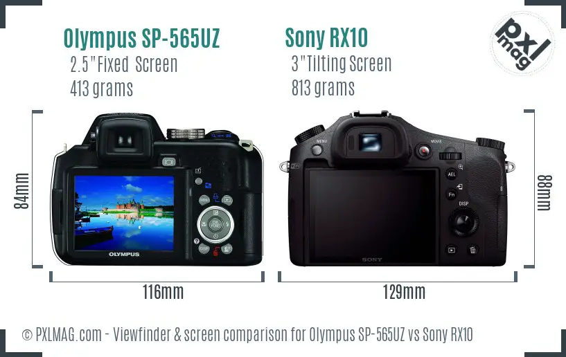Olympus SP-565UZ vs Sony RX10 Screen and Viewfinder comparison