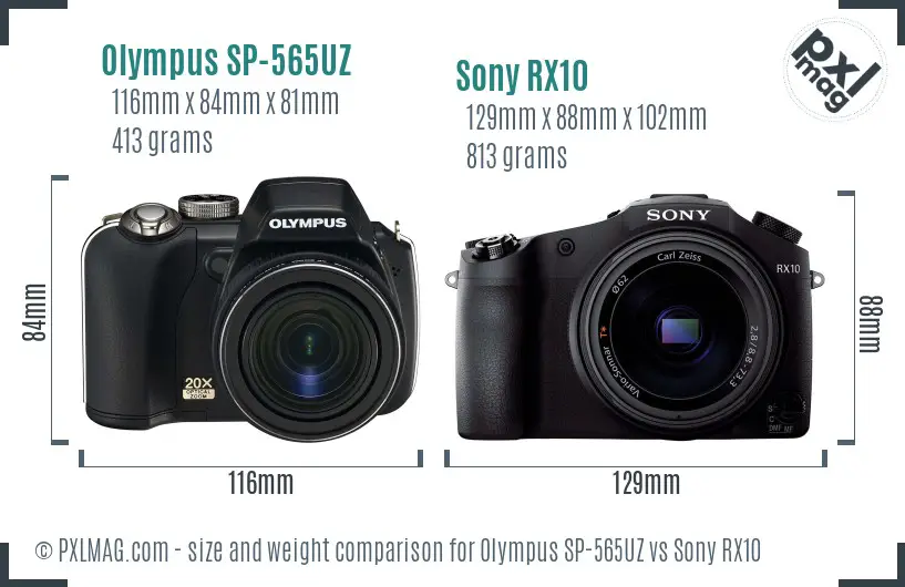 Olympus SP-565UZ vs Sony RX10 size comparison