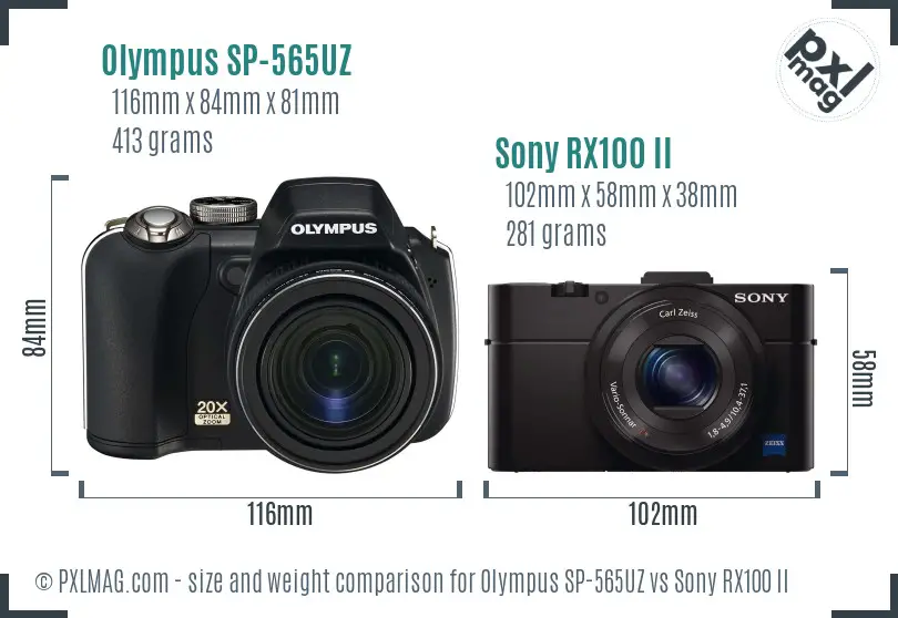 Olympus SP-565UZ vs Sony RX100 II size comparison