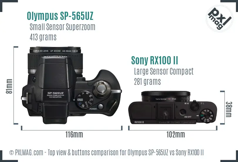 Olympus SP-565UZ vs Sony RX100 II top view buttons comparison