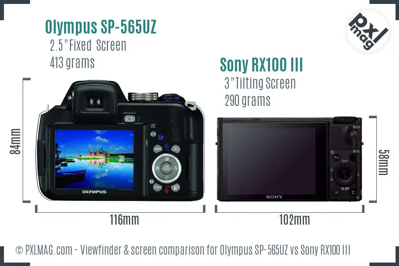 Olympus SP-565UZ vs Sony RX100 III Screen and Viewfinder comparison