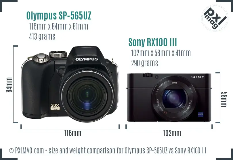 Olympus SP-565UZ vs Sony RX100 III size comparison