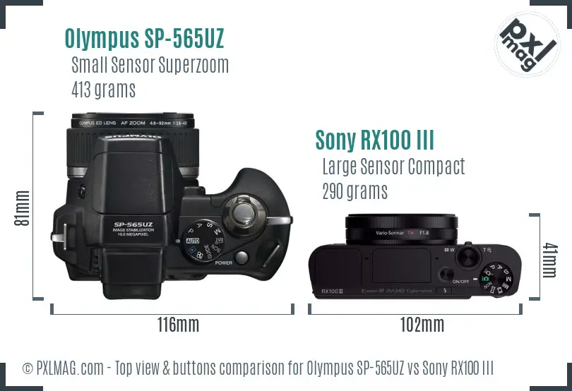 Olympus SP-565UZ vs Sony RX100 III top view buttons comparison