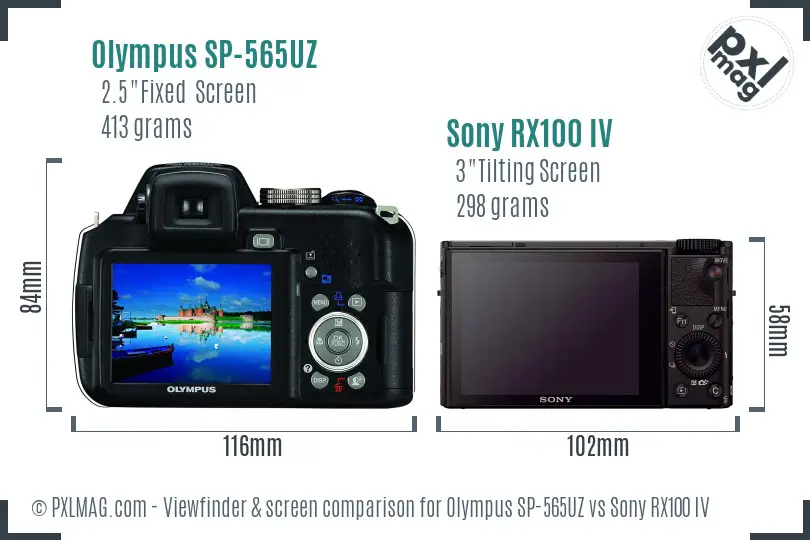 Olympus SP-565UZ vs Sony RX100 IV Screen and Viewfinder comparison