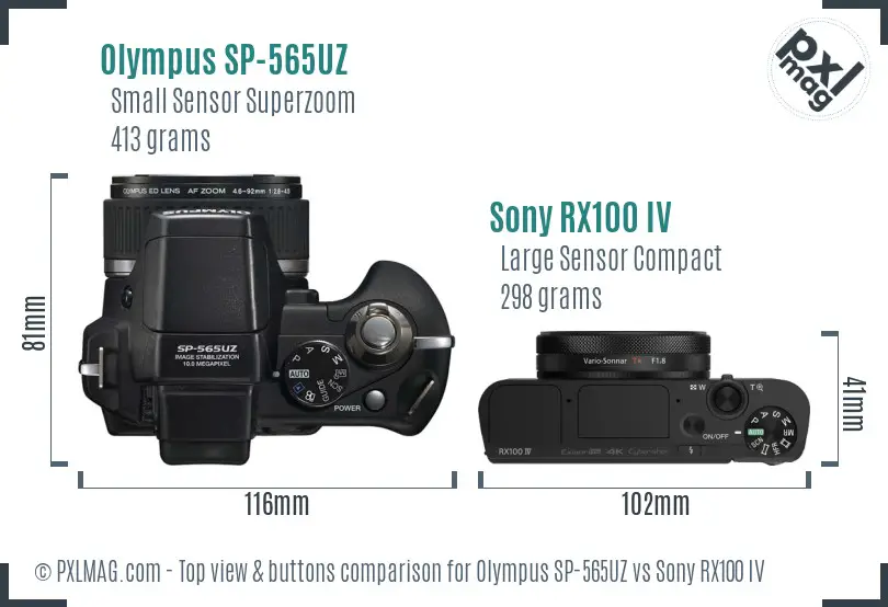 Olympus SP-565UZ vs Sony RX100 IV top view buttons comparison