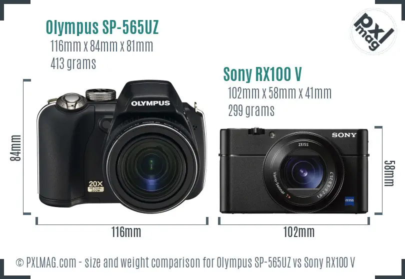 Olympus SP-565UZ vs Sony RX100 V size comparison