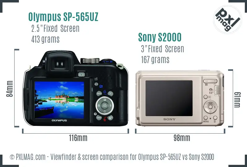 Olympus SP-565UZ vs Sony S2000 Screen and Viewfinder comparison