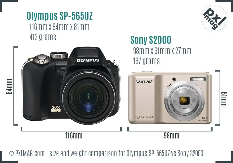 Olympus SP-565UZ vs Sony S2000 size comparison