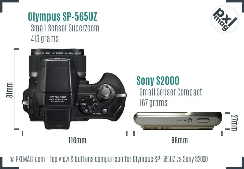 Olympus SP-565UZ vs Sony S2000 top view buttons comparison