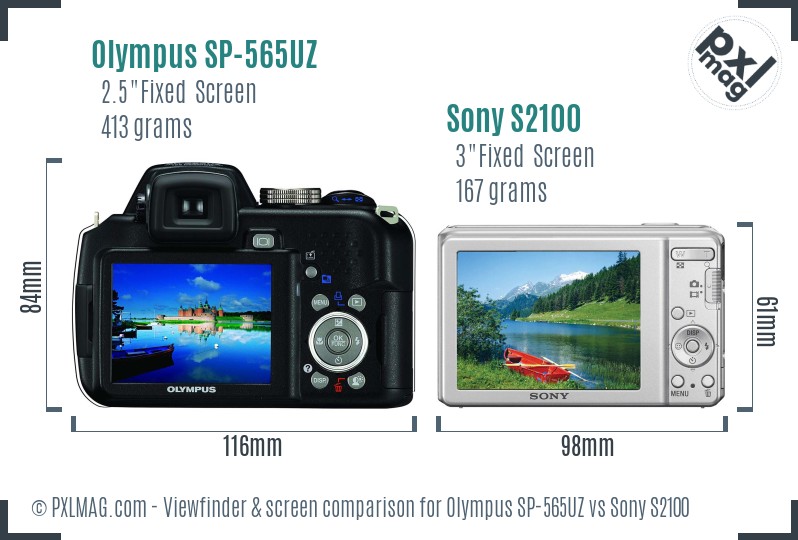 Olympus SP-565UZ vs Sony S2100 Screen and Viewfinder comparison