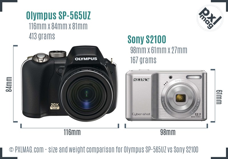 Olympus SP-565UZ vs Sony S2100 size comparison