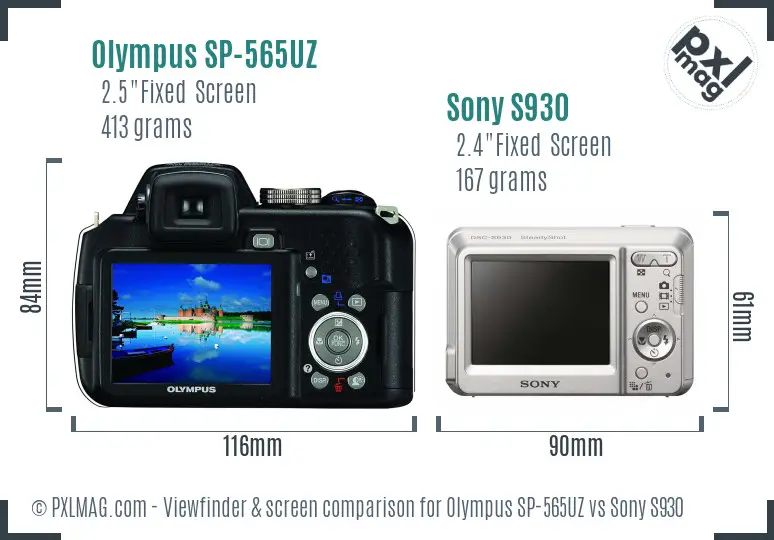 Olympus SP-565UZ vs Sony S930 Screen and Viewfinder comparison