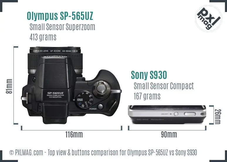 Olympus SP-565UZ vs Sony S930 top view buttons comparison
