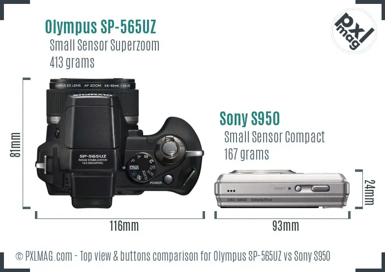 Olympus SP-565UZ vs Sony S950 top view buttons comparison