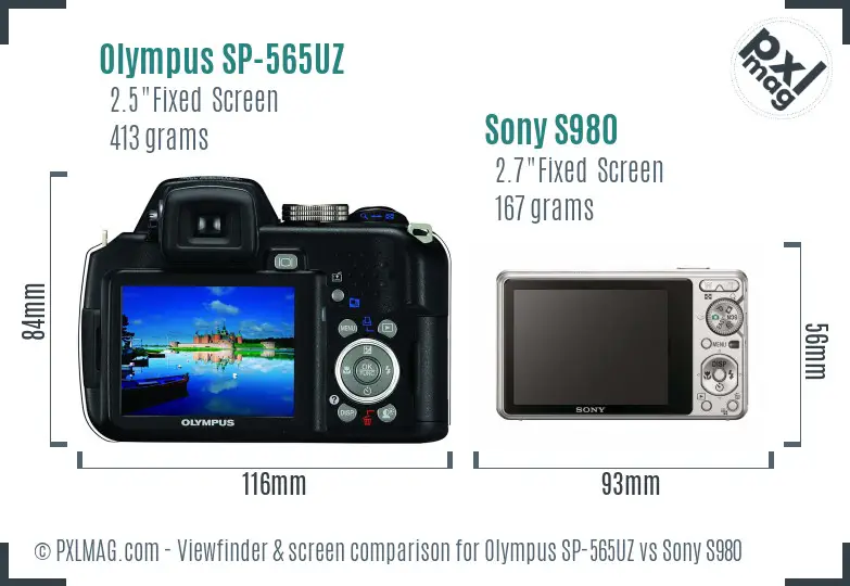 Olympus SP-565UZ vs Sony S980 Screen and Viewfinder comparison