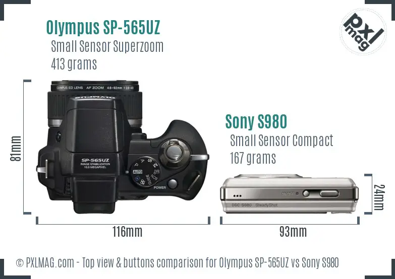 Olympus SP-565UZ vs Sony S980 top view buttons comparison