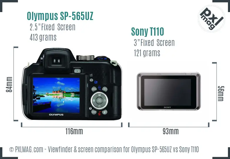 Olympus SP-565UZ vs Sony T110 Screen and Viewfinder comparison Olympus SP-565UZ vs Sony T110 Screen and Viewfinder comparison