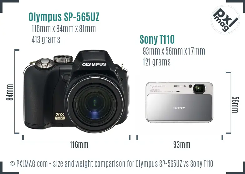 Olympus SP-565UZ vs Sony T110 size comparison Olympus SP-565UZ vs Sony T110 size comparison