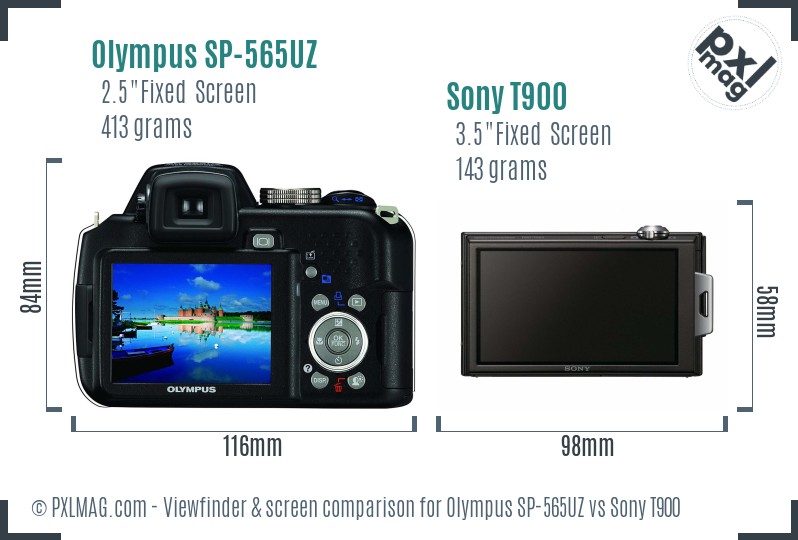 Olympus SP-565UZ vs Sony T900 Screen and Viewfinder comparison