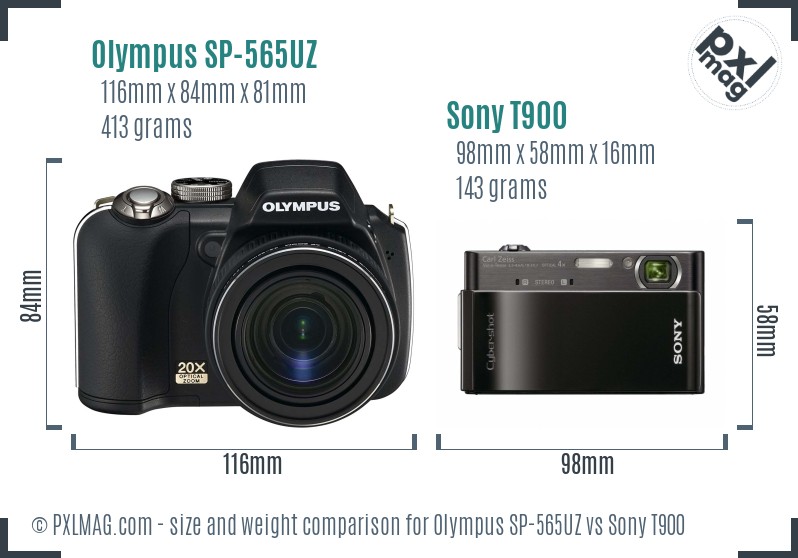 Olympus SP-565UZ vs Sony T900 size comparison