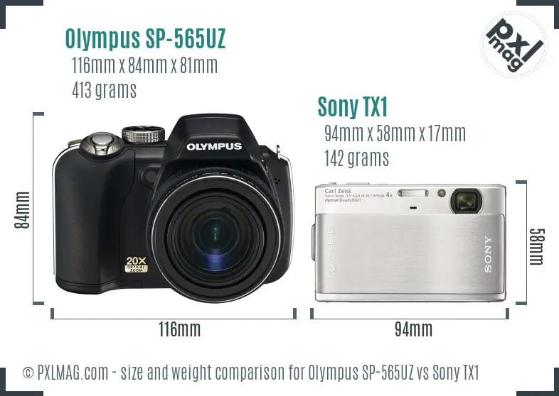 Olympus SP-565UZ vs Sony TX1 size comparison Olympus SP-565UZ vs Sony TX1 size comparison