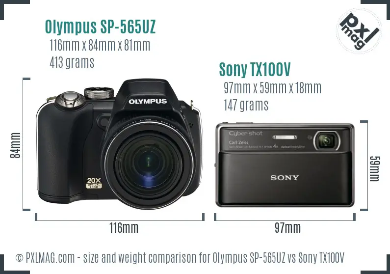 Olympus SP-565UZ vs Sony TX100V size comparison