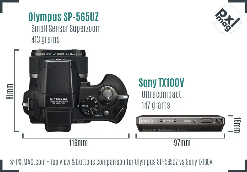 Olympus SP-565UZ vs Sony TX100V top view buttons comparison