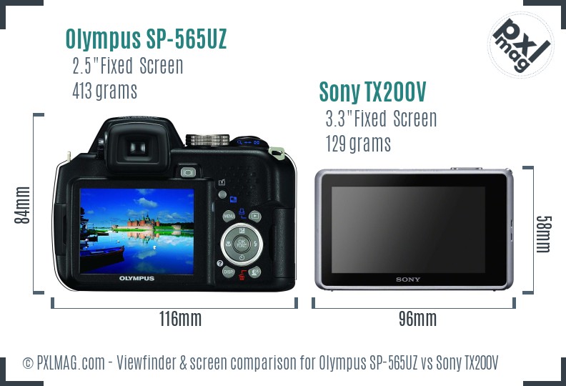Olympus SP-565UZ vs Sony TX200V Screen and Viewfinder comparison