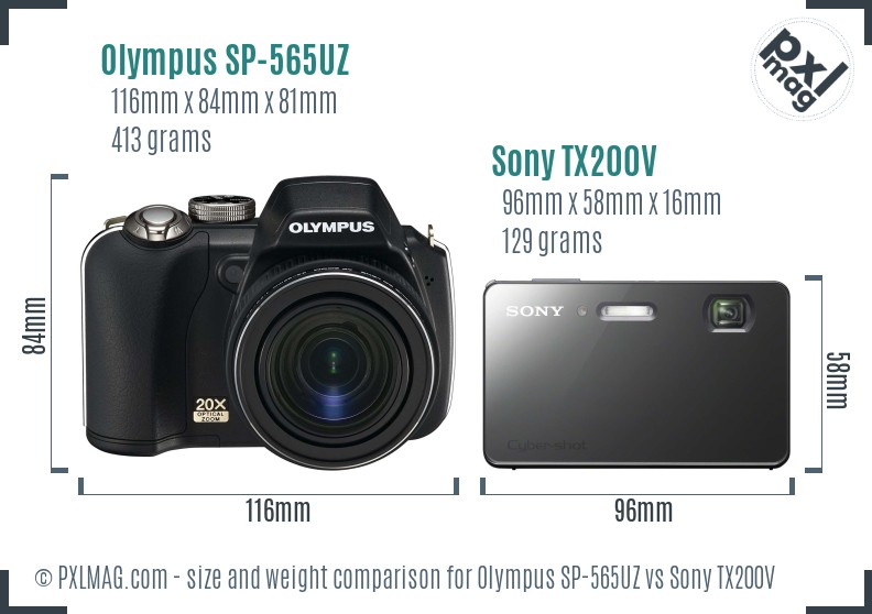 Olympus SP-565UZ vs Sony TX200V size comparison
