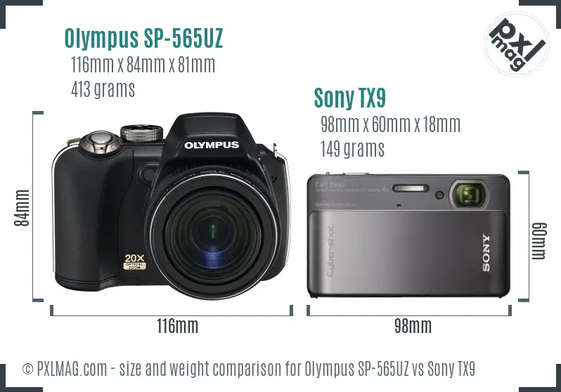 Olympus SP-565UZ vs Sony TX9 size comparison