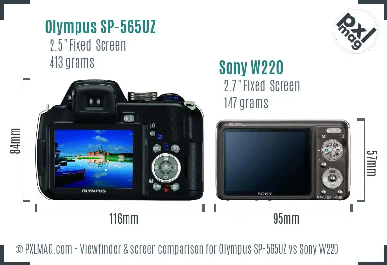 Olympus SP-565UZ vs Sony W220 Screen and Viewfinder comparison Olympus SP-565UZ vs Sony W220 Screen and Viewfinder comparison