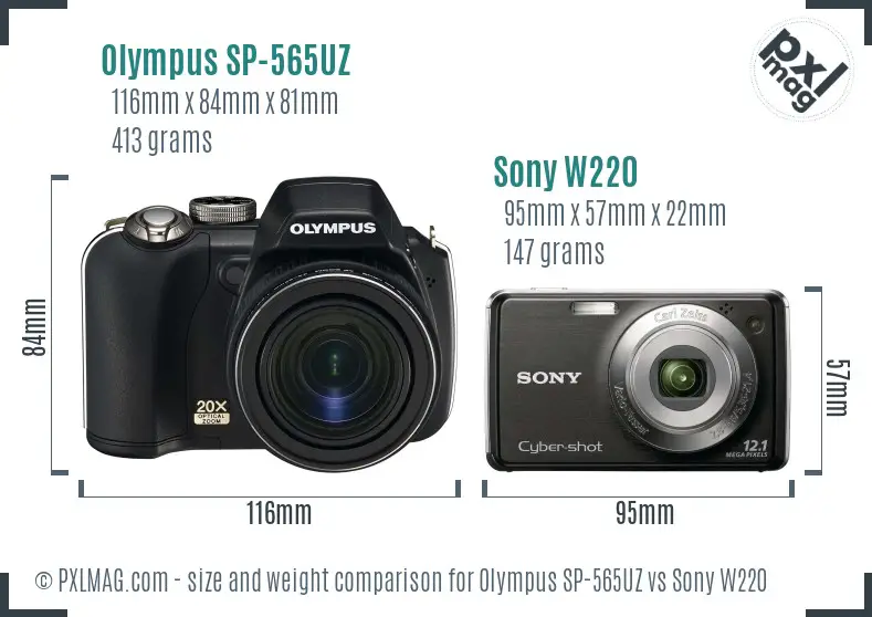 Olympus SP-565UZ vs Sony W220 size comparison Olympus SP-565UZ vs Sony W220 size comparison
