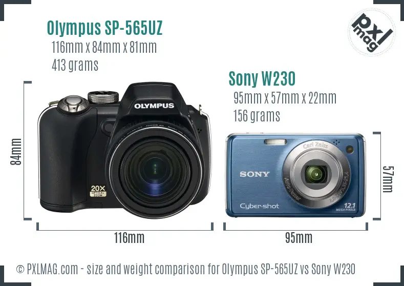 Olympus SP-565UZ vs Sony W230 size comparison