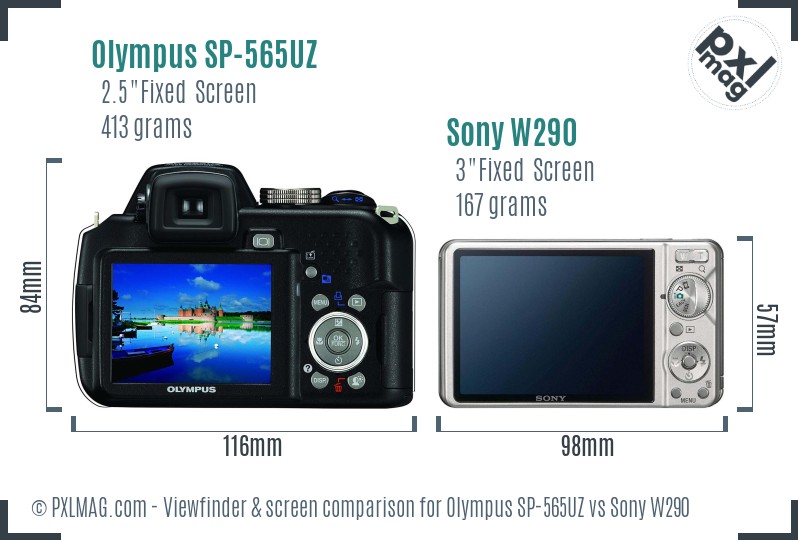 Olympus SP-565UZ vs Sony W290 Screen and Viewfinder comparison