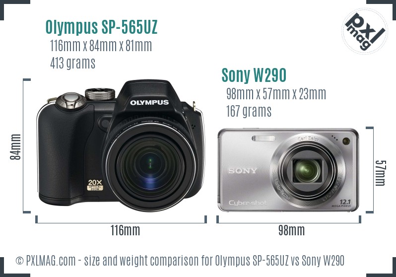 Olympus SP-565UZ vs Sony W290 size comparison