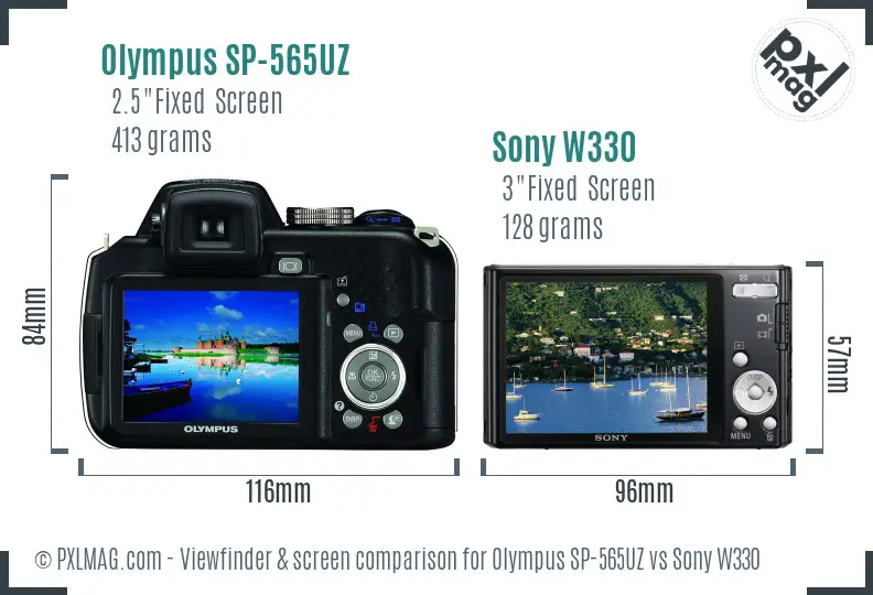 Olympus SP-565UZ vs Sony W330 Screen and Viewfinder comparison