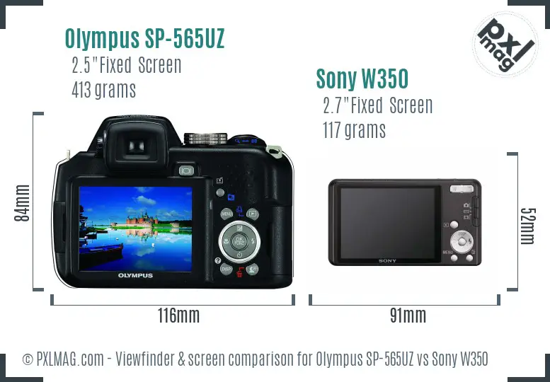 Olympus SP-565UZ vs Sony W350 Screen and Viewfinder comparison Olympus SP-565UZ vs Sony W350 Screen and Viewfinder comparison