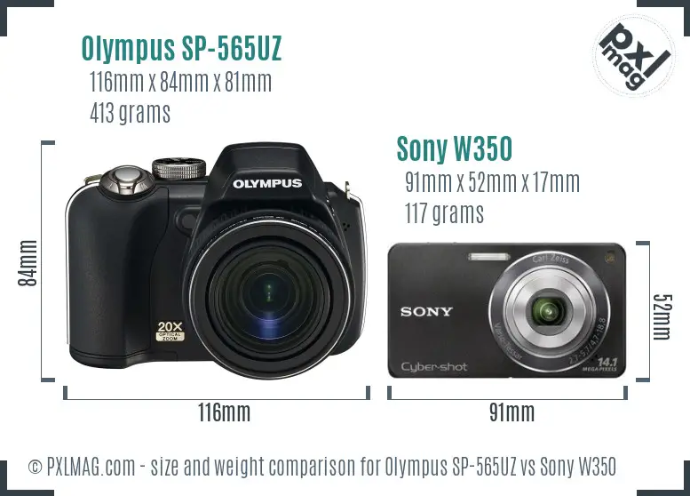 Olympus SP-565UZ vs Sony W350 size comparison Olympus SP-565UZ vs Sony W350 size comparison