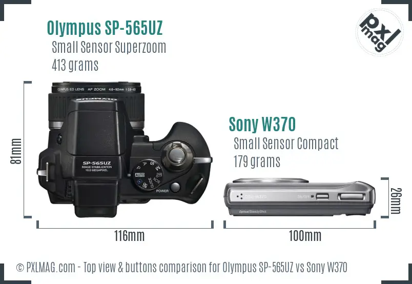 Olympus SP-565UZ vs Sony W370 top view buttons comparison Olympus SP-565UZ vs Sony W370 top view buttons comparison