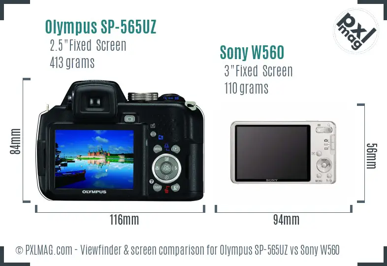 Olympus SP-565UZ vs Sony W560 Screen and Viewfinder comparison