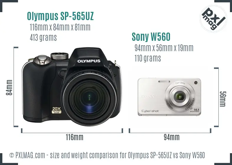 Olympus SP-565UZ vs Sony W560 size comparison