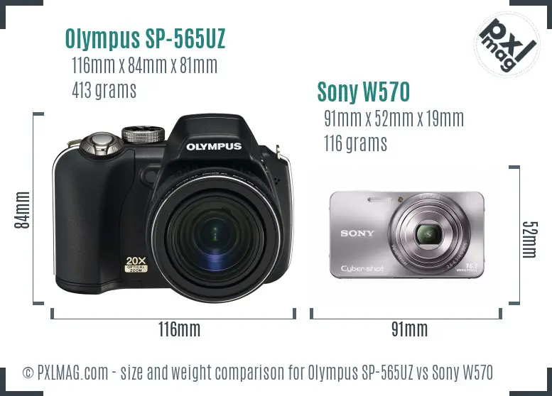 Olympus SP-565UZ vs Sony W570 size comparison