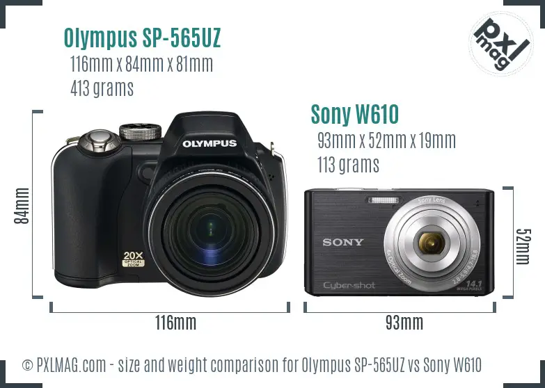 Olympus SP-565UZ vs Sony W610 size comparison