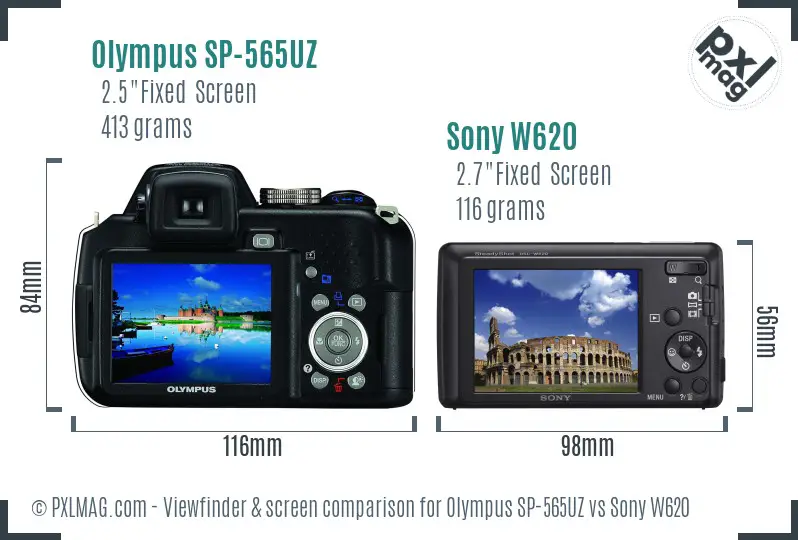 Olympus SP-565UZ vs Sony W620 Screen and Viewfinder comparison