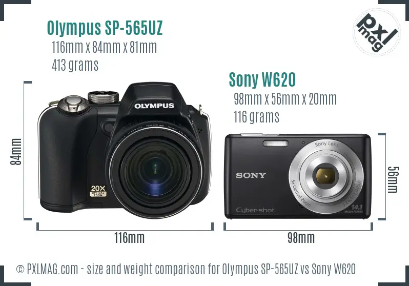 Olympus SP-565UZ vs Sony W620 size comparison