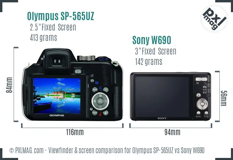 Olympus SP-565UZ vs Sony W690 Screen and Viewfinder comparison