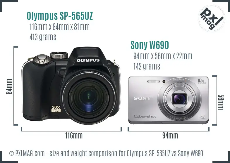 Olympus SP-565UZ vs Sony W690 size comparison