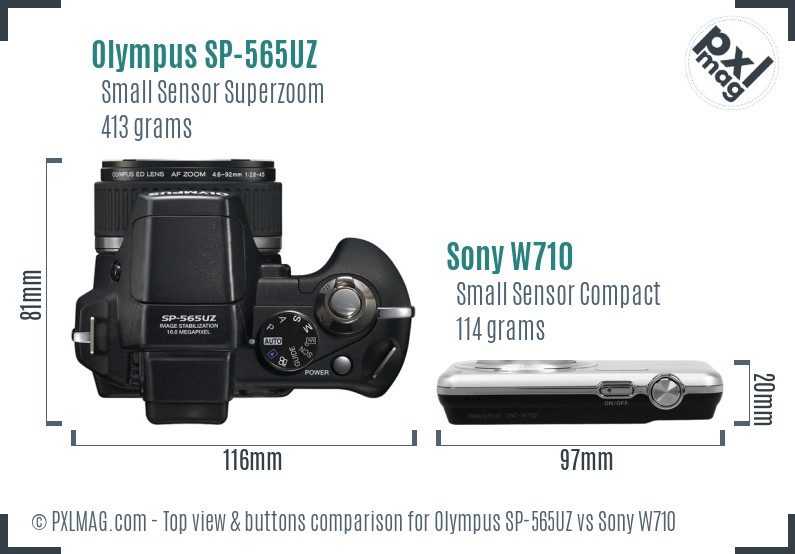 Olympus SP-565UZ vs Sony W710 top view buttons comparison