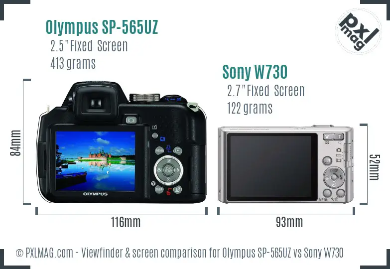 Olympus SP-565UZ vs Sony W730 Screen and Viewfinder comparison