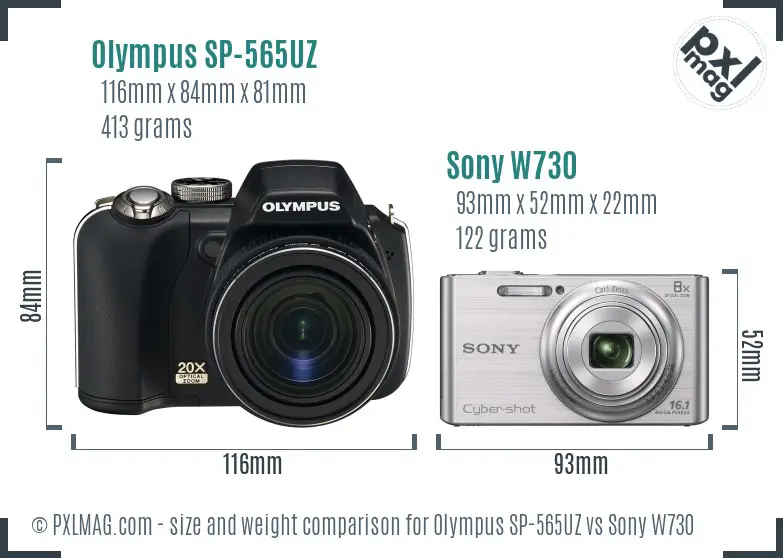 Olympus SP-565UZ vs Sony W730 size comparison